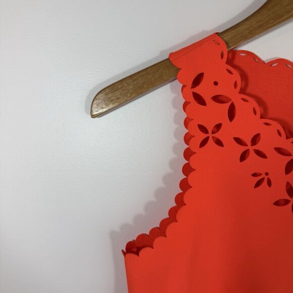 J. Crew Shift Dress 00 Orange Neon Scalloped Laser Cut - Picture 5 of 13